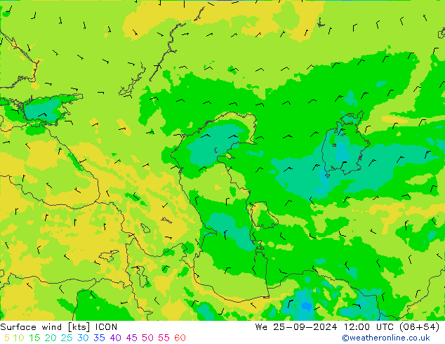 Surface wind ICON We 25.09.2024 12 UTC