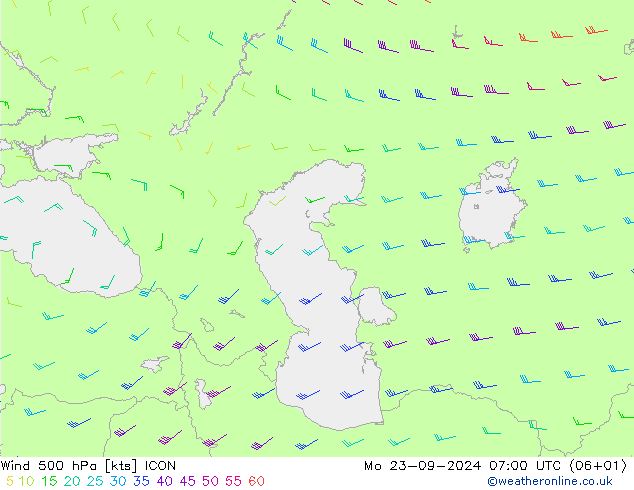 Vent 500 hPa ICON lun 23.09.2024 07 UTC