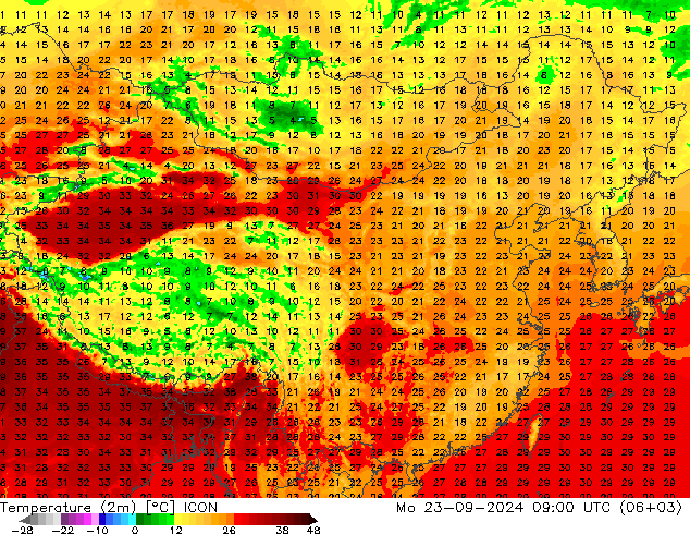 Temperature (2m) ICON Mo 23.09.2024 09 UTC