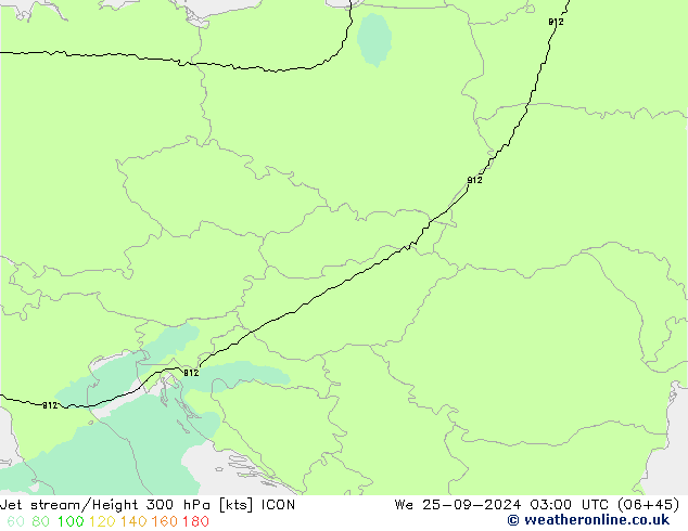 Jet stream/Height 300 hPa ICON We 25.09.2024 03 UTC