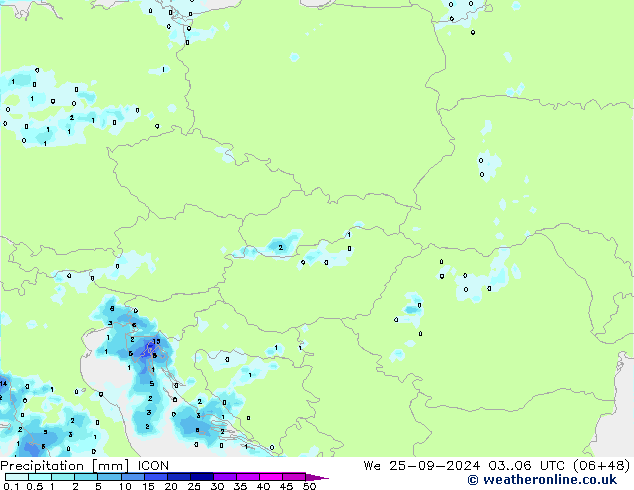 Precipitación ICON mié 25.09.2024 06 UTC