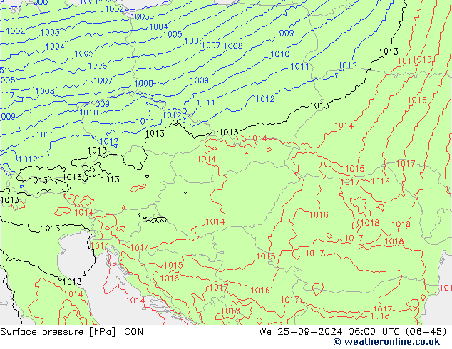 Atmosférický tlak ICON St 25.09.2024 06 UTC