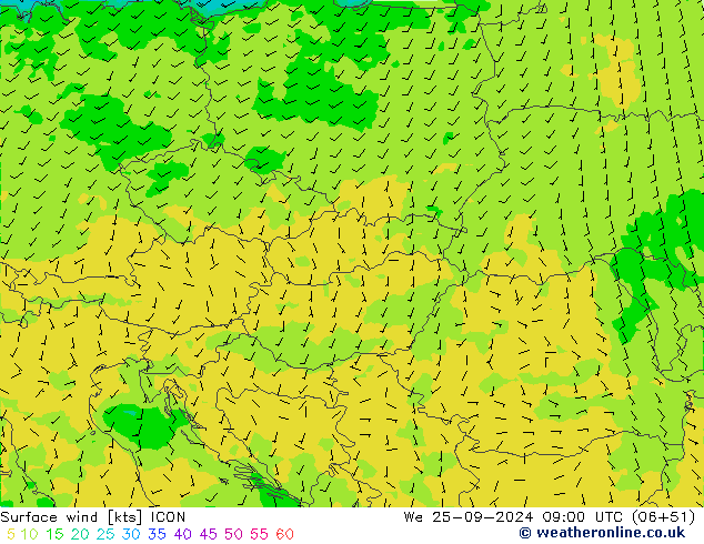 Wind 10 m ICON wo 25.09.2024 09 UTC