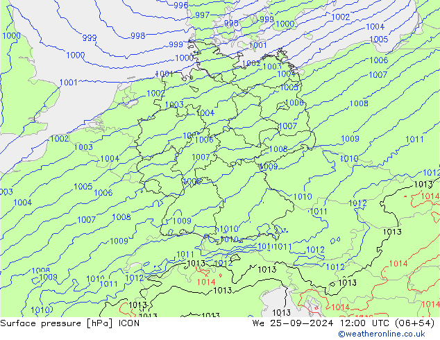 Yer basıncı ICON Çar 25.09.2024 12 UTC