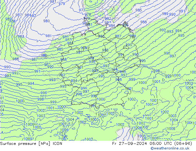 Surface pressure ICON Fr 27.09.2024 06 UTC