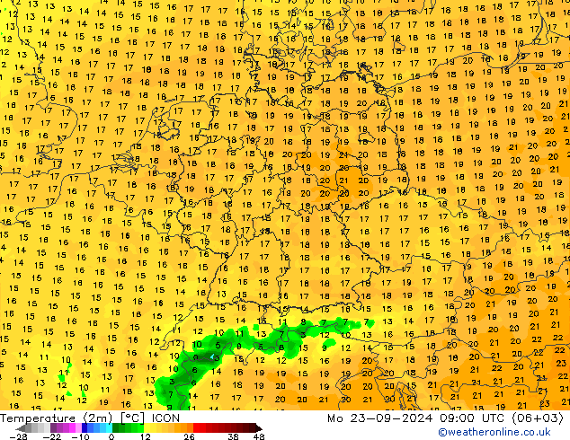 Temperatuurkaart (2m) ICON ma 23.09.2024 09 UTC