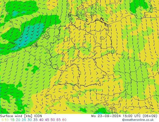 Surface wind ICON Mo 23.09.2024 15 UTC