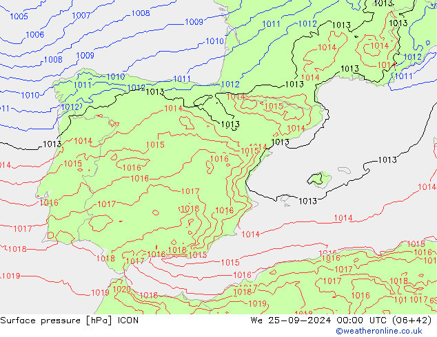 приземное давление ICON ср 25.09.2024 00 UTC