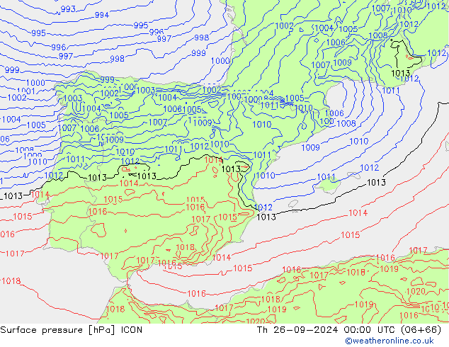 Surface pressure ICON Th 26.09.2024 00 UTC