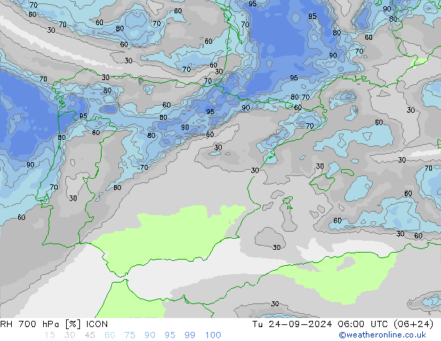 Humedad rel. 700hPa ICON mar 24.09.2024 06 UTC