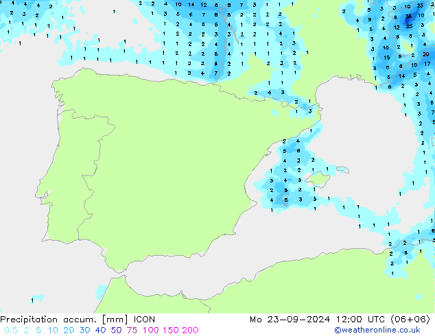 Precipitation accum. ICON Po 23.09.2024 12 UTC