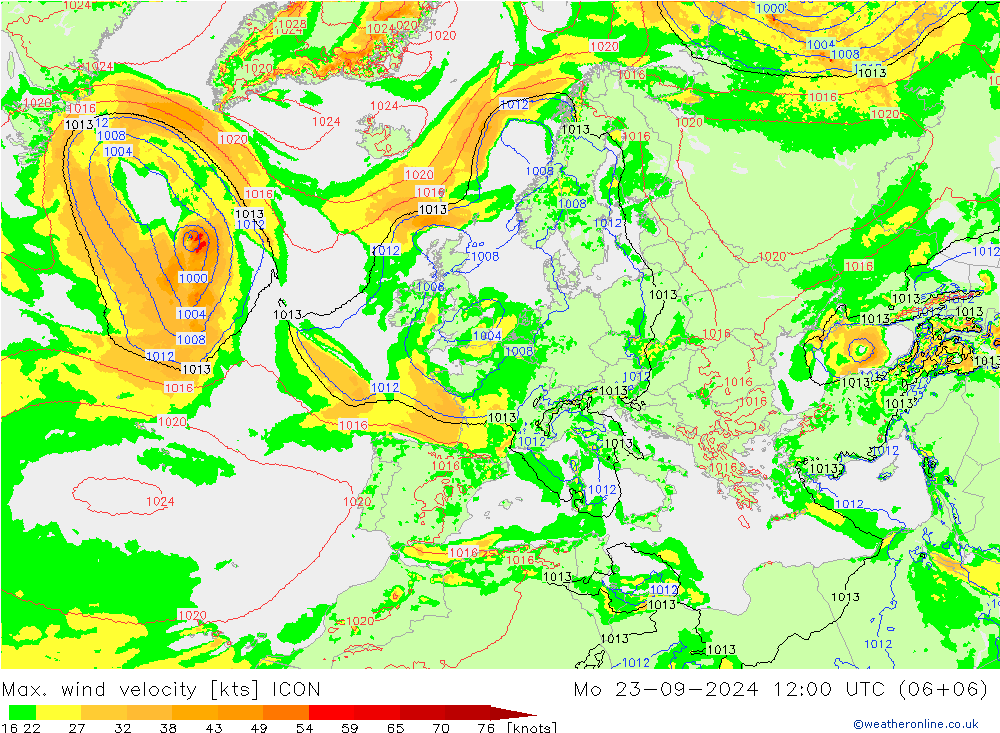 Max. wind velocity ICON  23.09.2024 12 UTC