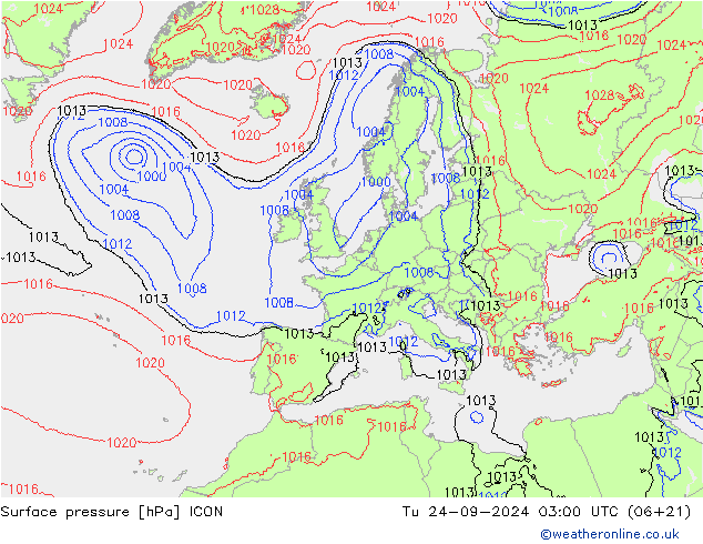 приземное давление ICON вт 24.09.2024 03 UTC