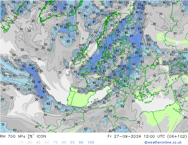 RH 700 hPa ICON Fr 27.09.2024 12 UTC