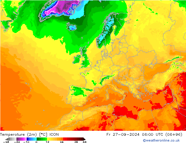 température (2m) ICON ven 27.09.2024 06 UTC