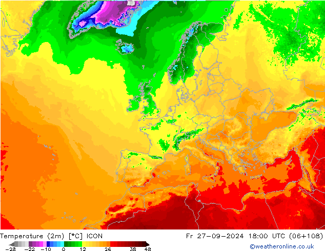 Temperature (2m) ICON Fr 27.09.2024 18 UTC