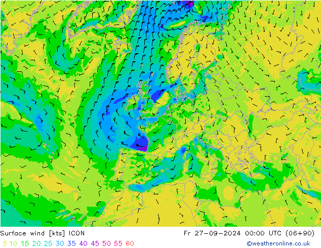 Surface wind ICON Fr 27.09.2024 00 UTC