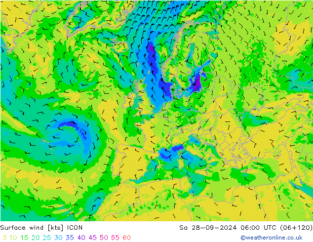 Surface wind ICON Sa 28.09.2024 06 UTC