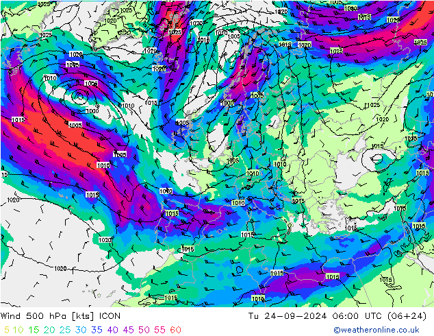 Rüzgar 500 hPa ICON Sa 24.09.2024 06 UTC