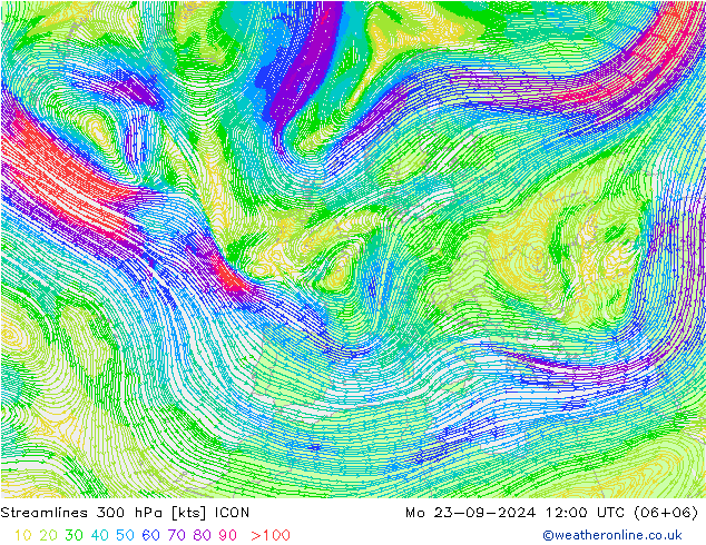 Streamlines 300 hPa ICON Mo 23.09.2024 12 UTC