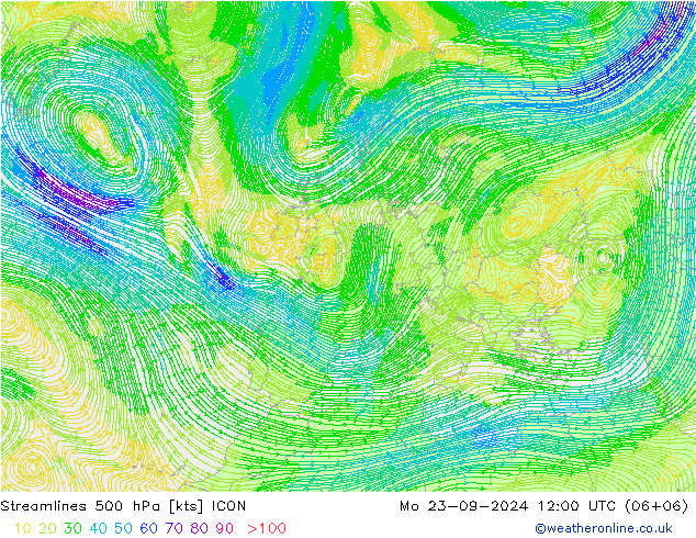 Streamlines 500 hPa ICON Po 23.09.2024 12 UTC