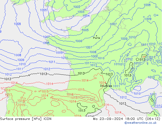 Luchtdruk (Grond) ICON ma 23.09.2024 18 UTC