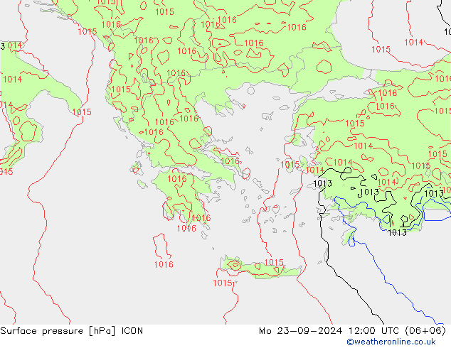 Pressione al suolo ICON lun 23.09.2024 12 UTC