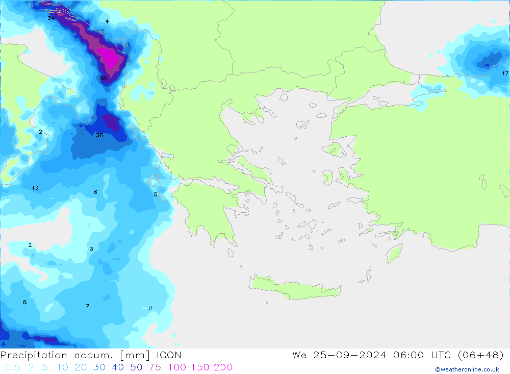 Precipitation accum. ICON ср 25.09.2024 06 UTC