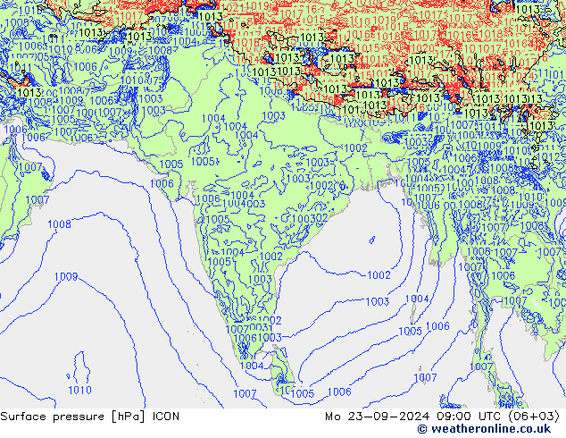 Surface pressure ICON Mo 23.09.2024 09 UTC