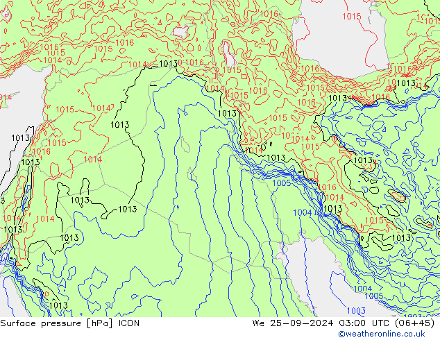 Yer basıncı ICON Çar 25.09.2024 03 UTC