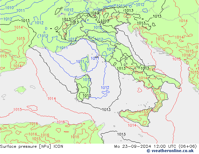 Luchtdruk (Grond) ICON ma 23.09.2024 12 UTC