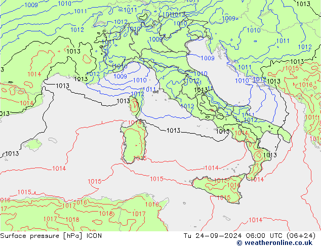 Surface pressure ICON Tu 24.09.2024 06 UTC