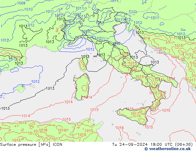 Atmosférický tlak ICON Út 24.09.2024 18 UTC