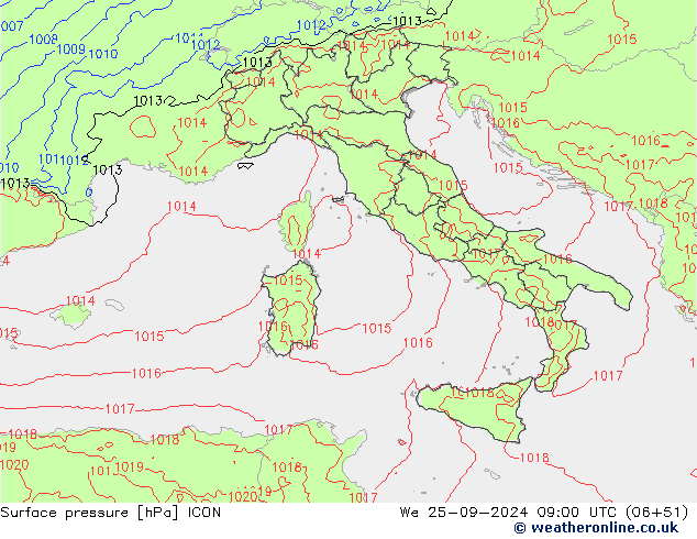 Luchtdruk (Grond) ICON wo 25.09.2024 09 UTC