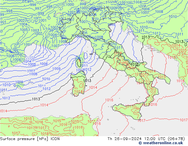 Surface pressure ICON Th 26.09.2024 12 UTC