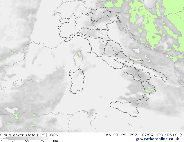 Nubi (totali) ICON lun 23.09.2024 07 UTC