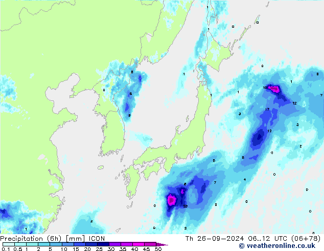 Precipitation (6h) ICON Th 26.09.2024 12 UTC