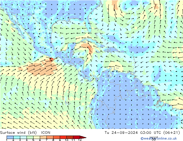 ве�Bе�@ 10 m (bft) ICON вт 24.09.2024 03 UTC