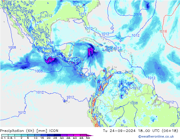 Precipitation (6h) ICON Tu 24.09.2024 00 UTC