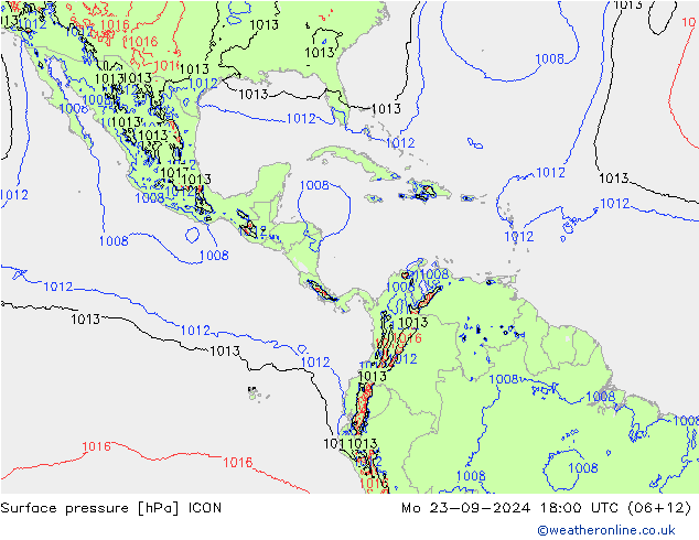 Atmosférický tlak ICON Po 23.09.2024 18 UTC