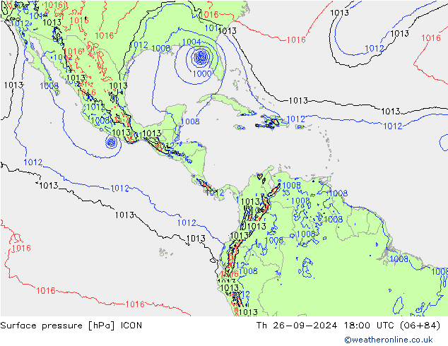 Pressione al suolo ICON gio 26.09.2024 18 UTC