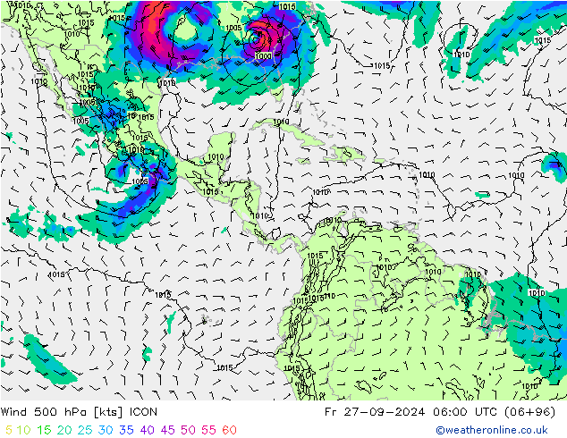 Wind 500 hPa ICON Pá 27.09.2024 06 UTC