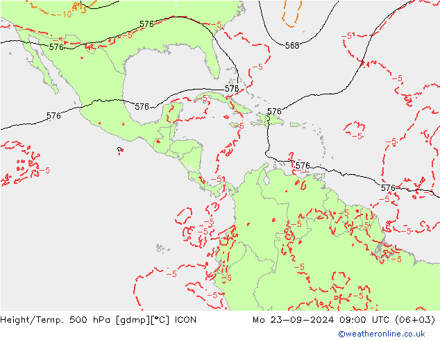 Height/Temp. 500 гПа ICON пн 23.09.2024 09 UTC