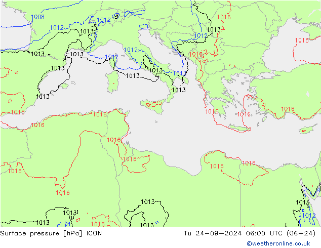 ciśnienie ICON wto. 24.09.2024 06 UTC