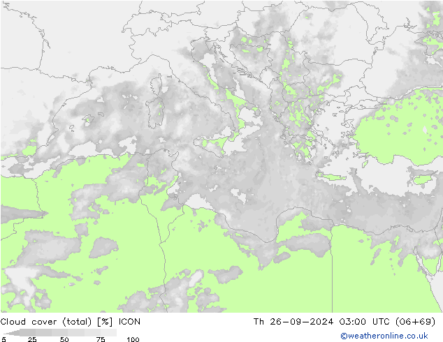 Nubes (total) ICON jue 26.09.2024 03 UTC