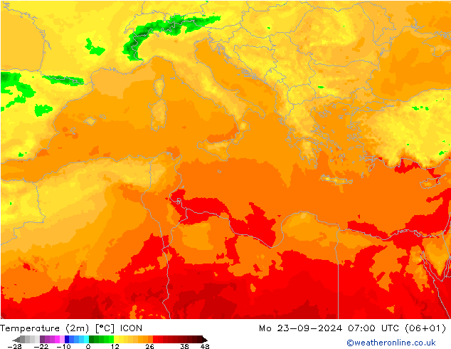 Temperature (2m) ICON Mo 23.09.2024 07 UTC