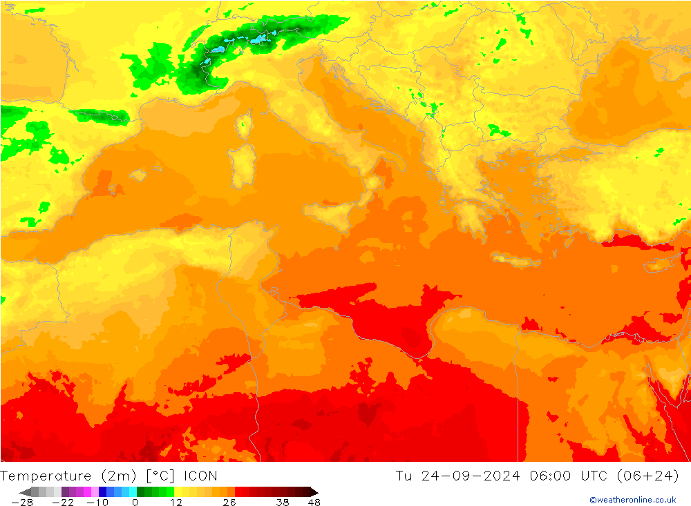 Temperatura (2m) ICON mar 24.09.2024 06 UTC