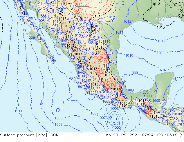 Yer basıncı ICON Pzt 23.09.2024 07 UTC