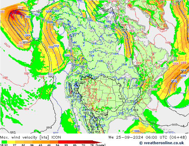 Max. wind velocity ICON  25.09.2024 06 UTC