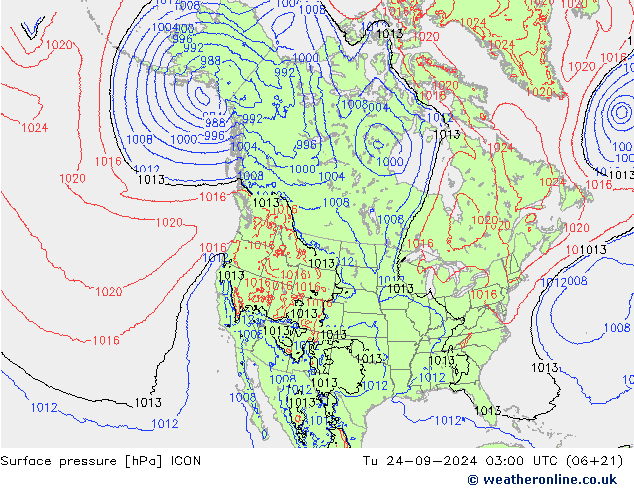 Surface pressure ICON Tu 24.09.2024 03 UTC